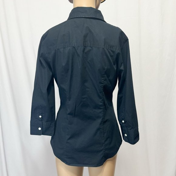 J.Crew Sz S Black Relax Cotton Poplin 3/4 Sleeves Button Cuff - Picture 4 of 7